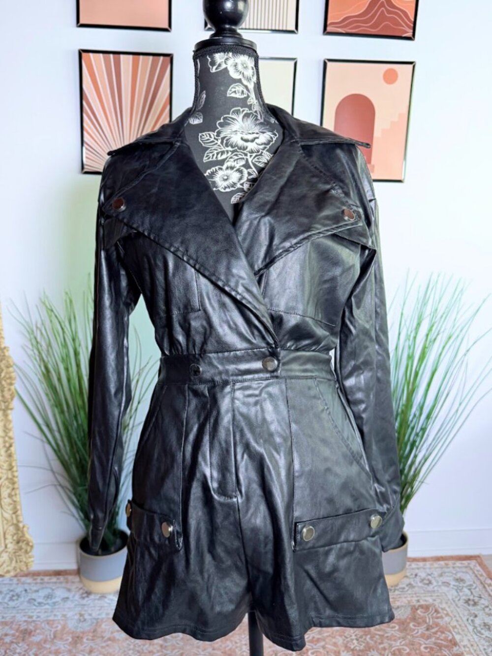 Fashion Nova Motorsport PU Leather Romper